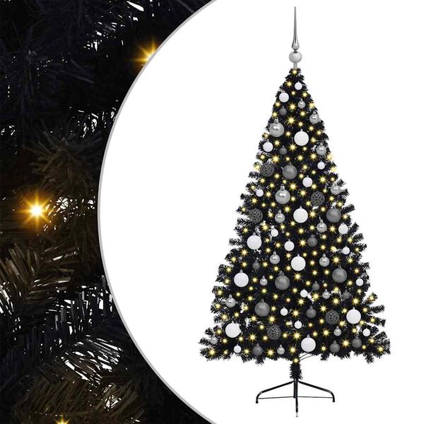 vidaXL &Aacute;rvore de Natal Artificial Pr&eacute;-iluminada Preto 180 cm PVC