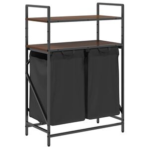 vidaXL Cesto de roupa suja com 2 compartimentos e prateleiras, cor carvalho marrom