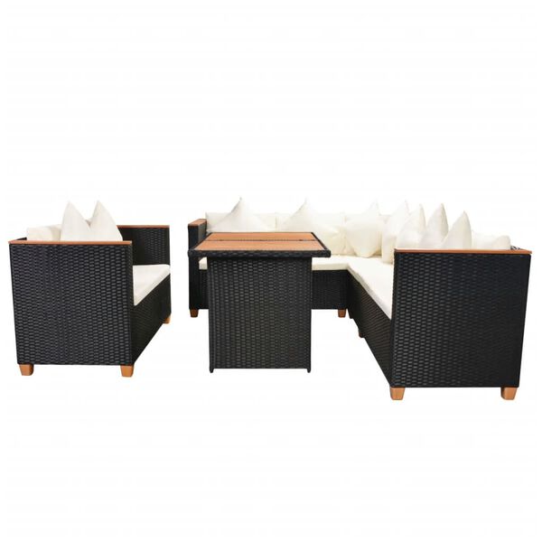 vidaXL 5 pcs conjunto lounge de jardim c/ almofad&otilde;es vime PE preto