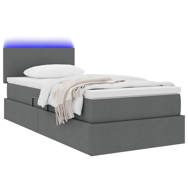 vidaXL Cama com arruma&ccedil;&atilde;o e LED Cinza Escuro 90 x 200 cm tecido