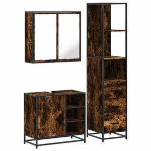 vidaXL 3 pcs conjunto de m&oacute;veis WC madeira processada carvalho fumado