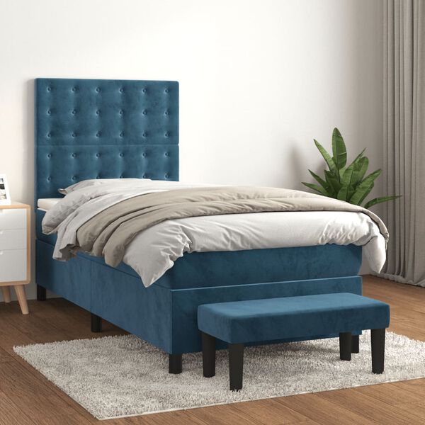 vidaXL Cama com molas/colch&atilde;o 90x190 cm veludo azul-escuro