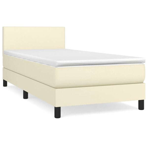 vidaXL Cama com molas/colch&atilde;o 80x200 cm couro artificial cor creme