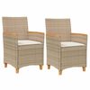vidaXL Cadeiras de jardim c/ almofad&otilde;es 2 pcs vime PE/madeira bege