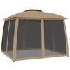vidaXL Gazebo c/ teto duplo/paredes de malha a&ccedil;o cinzento-acastanhado