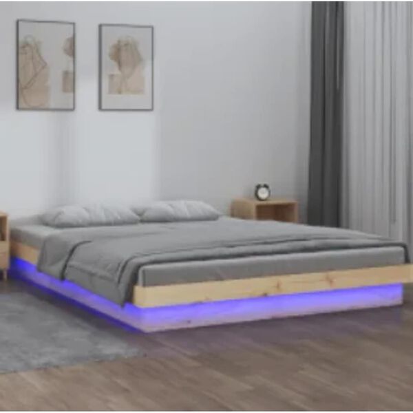 vidaXL Estrutura de cama com luzes LEDs 140x200 cm madeira maci&ccedil;a