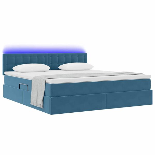 vidaXL Cama com arruma&ccedil;&atilde;o e LED Azul Escuro 180 x 200 cm Veludo