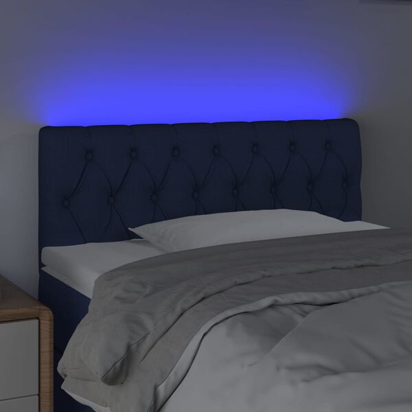 vidaXL Cabeceira de cama c/ luzes LED tecido 100x7x78/88 cm azul