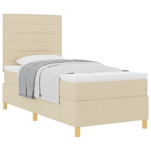 vidaXL Cama Box com colch&atilde;o com cabeceira Creme 90 x 190 cm tecido