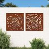 vidaXL Decora&ccedil;&otilde;es p/ muro jardim 2 pcs 55x55cm a&ccedil;o corten design rosas