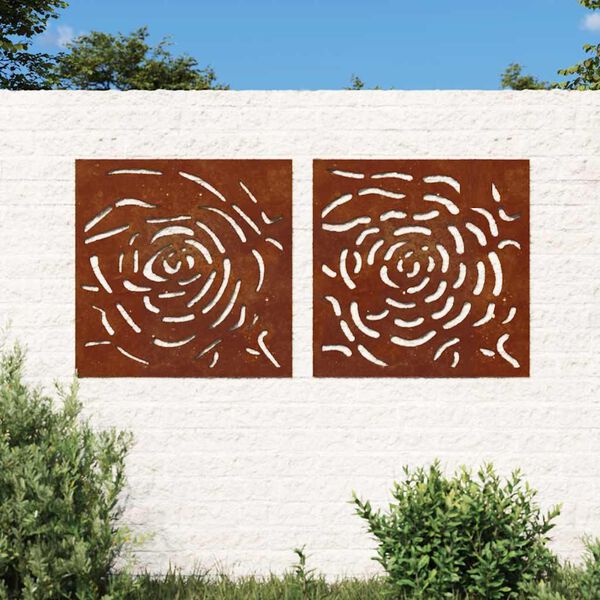 vidaXL Decora&ccedil;&otilde;es p/ muro jardim 2 pcs 55x55cm a&ccedil;o corten design rosas