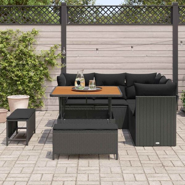 vidaXL Conjunto de Sof&aacute; de Jardim com almofada 8 pcs Preto