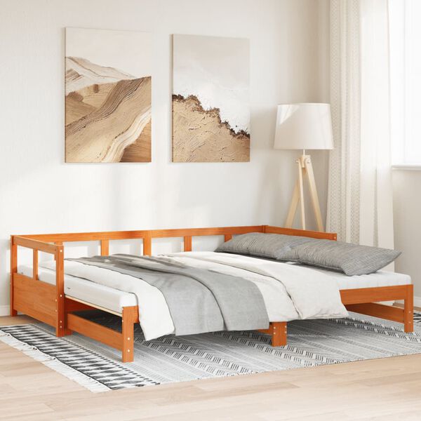 vidaXL Sof&aacute;-cama com gavet&atilde;o e colch&otilde;es 90x190 cm pinho castanho-mel