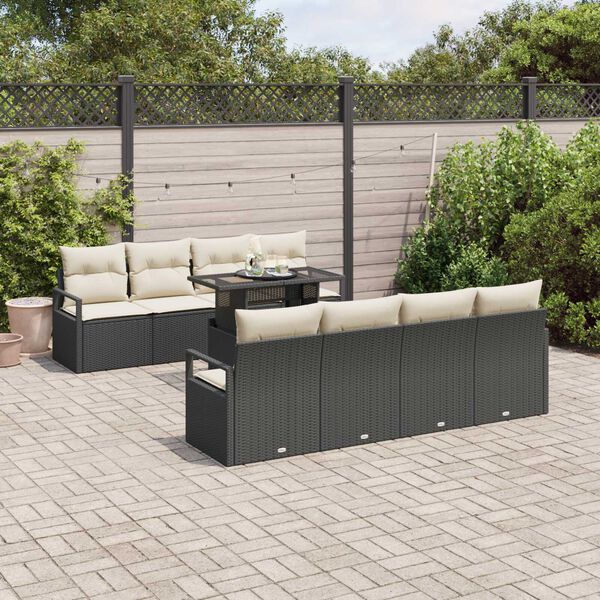 vidaXL Conjunto de Sof&aacute; de Jardim 9 pcs Preto Rattan Sint&eacute;tico