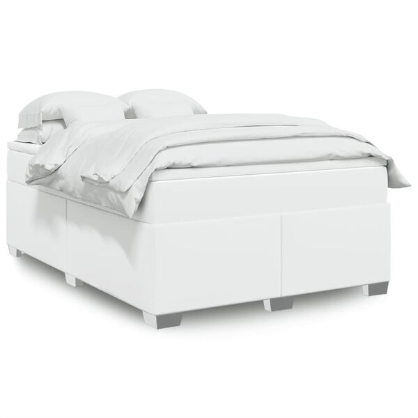 vidaXL Cama com molas/colch&atilde;o 160x200 cm couro artificial branco