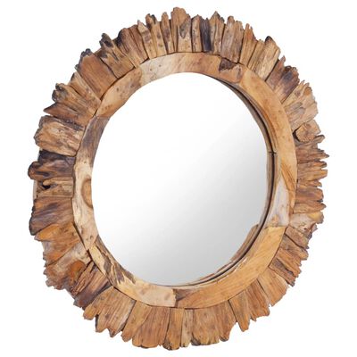 vidaXL Espelho de parede redondo 60 cm madeira de teca
