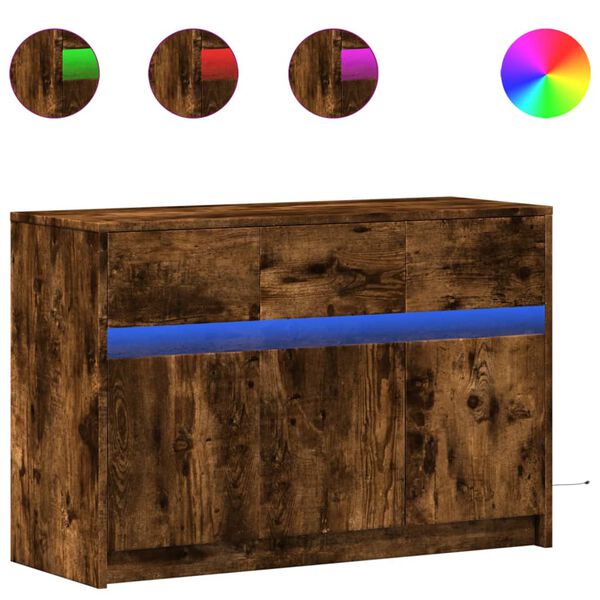 vidaXL Móvel de TV com luzes LED derivados de madeira carvalho fumado