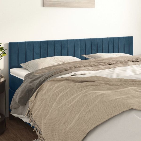 vidaXL Cabeceira de cama 2 pcs veludo 100x5x78/88 cm azul-escuro