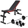 vidaXL Banco musculação ajustável + conjunto barras e halteres 30,5 kg