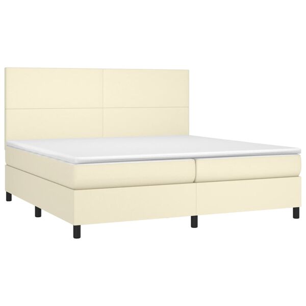 vidaXL Cama box spring c/ colch&atilde;o/LED 200x200cm couro artificial creme