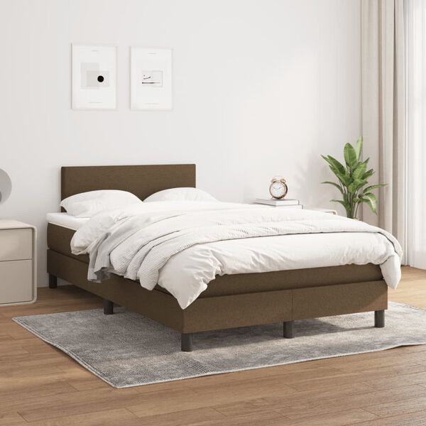 vidaXL Cama boxspring com colch&atilde;o 120x190 cm tecido castanho-escuro