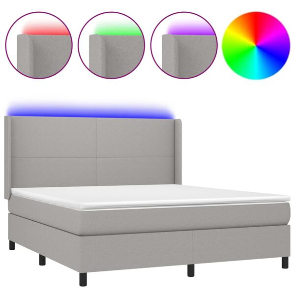 vidaXL Cama box spring c/ colch&atilde;o e LED 180x200 cm tecido cinza-claro