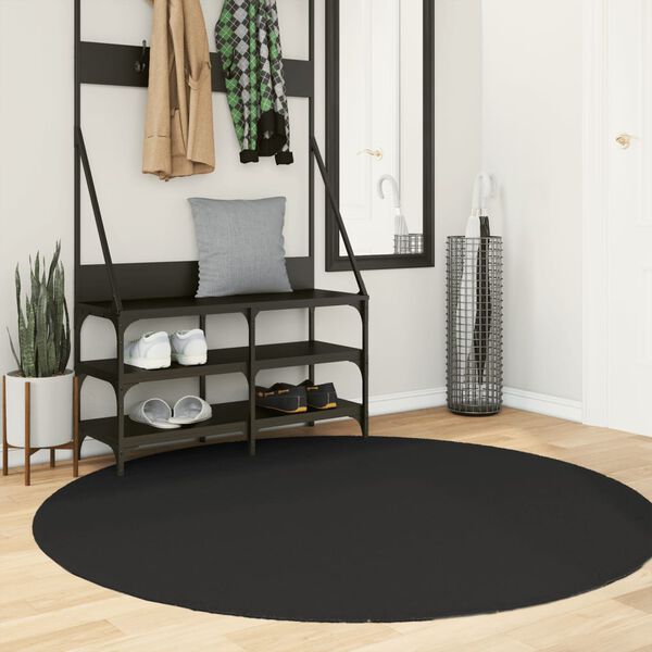 vidaXL Tapete pelo curto macio e lav&aacute;vel HUARTE &Oslash; 160 cm preto