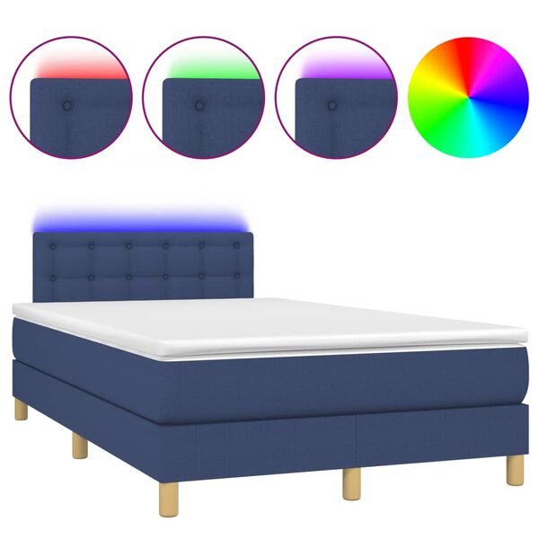 vidaXL Cama box spring c/ colch&atilde;o e LED 120x190 cm tecido azul