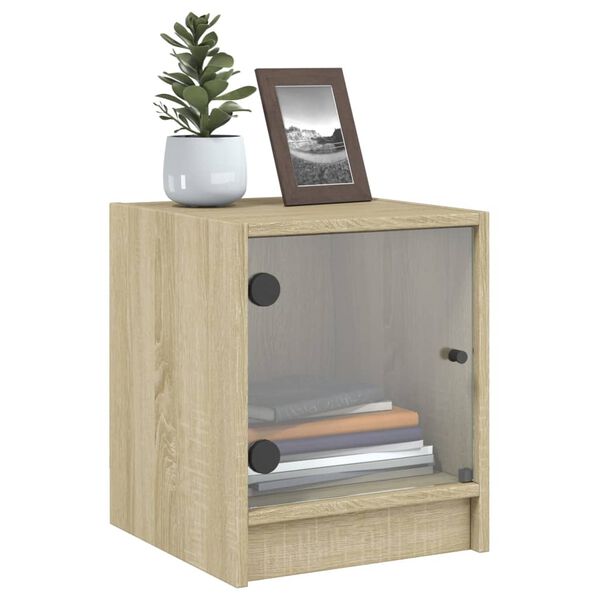 vidaXL Mesa cabeceira c/ portas vidro 2 pcs 35x37x42cm carvalho sonoma