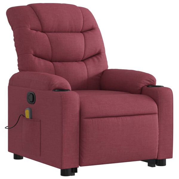 vidaXL Poltrona de massagens reclin. elevatória tecido vermelho tinto