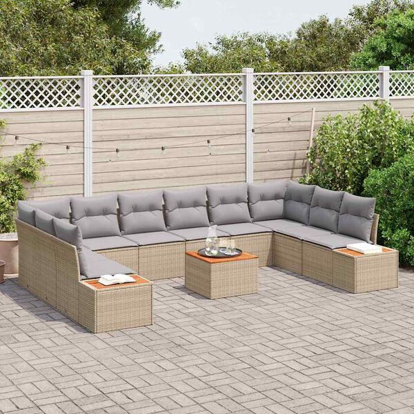 vidaXL Conjunto de Sof&aacute; de Jardim 11 pcs Bege Rattan Sint&eacute;tico