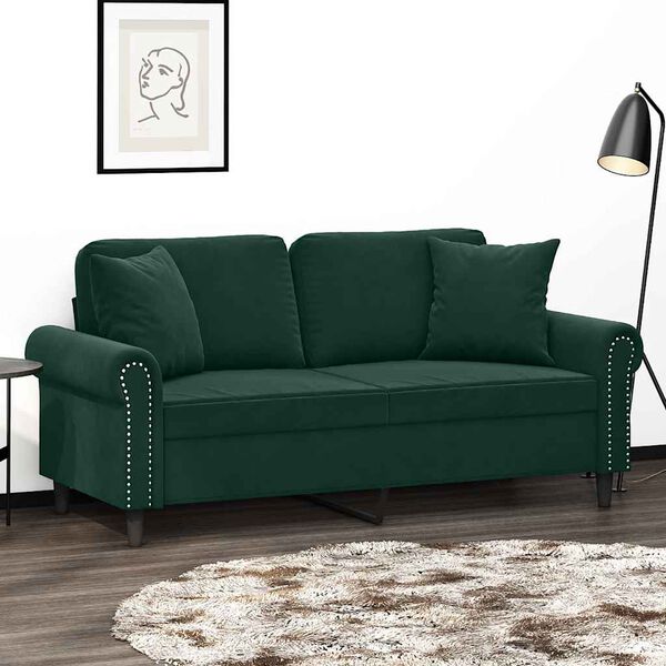 vidaXL Sof&aacute; 2 lug. c/ almofadas decorativas 140cm veludo verde-escuro