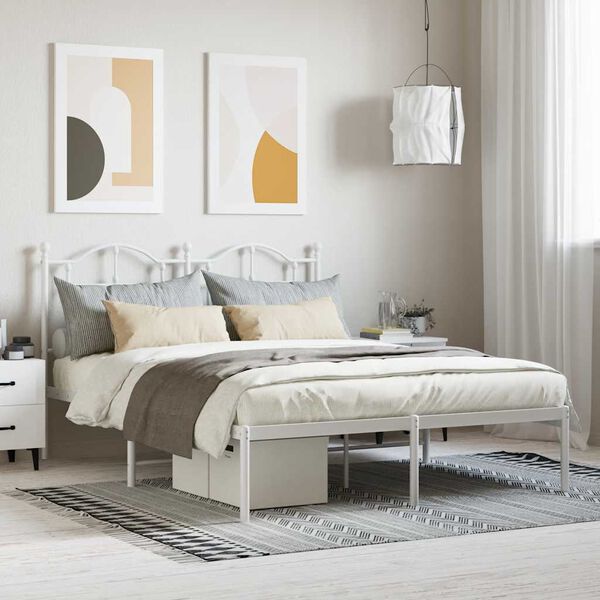 vidaXL Estrutura de cama com cabeceira 140x190 cm metal branco
