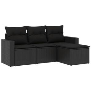 vidaXL 4 pcs conjunto de sof&aacute;s para jardim c/ almofad&otilde;es vime PE preto