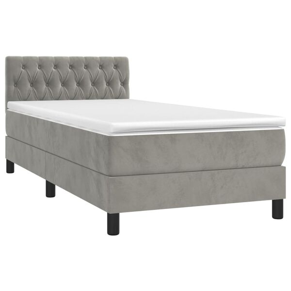 vidaXL Cama box spring c/ colch&atilde;o/LED 100x200 cm veludo cinzento-claro