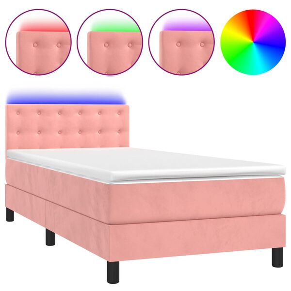 vidaXL Cama box spring c/ colch&atilde;o/LED 100x200 cm veludo rosa