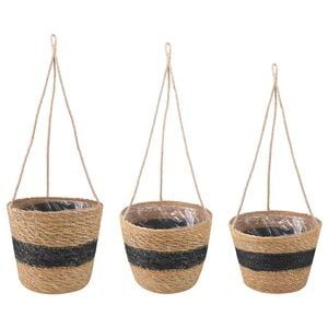 vidaXL Hanging Plant Pot 3 unid. Natural e Preto &Oslash;26 x 19 cm