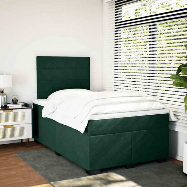 vidaXL Cama boxspring com colch&atilde;o 120x200 cm veludo verde-escuro