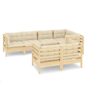 vidaXL 7 pcs conjunto lounge jardim c/ almofad&otilde;es creme pinho maci&ccedil;o