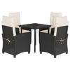 vidaXL 5 pcs conjunto de jantar p/ jardim c/ almofad&otilde;es vime PE preto
