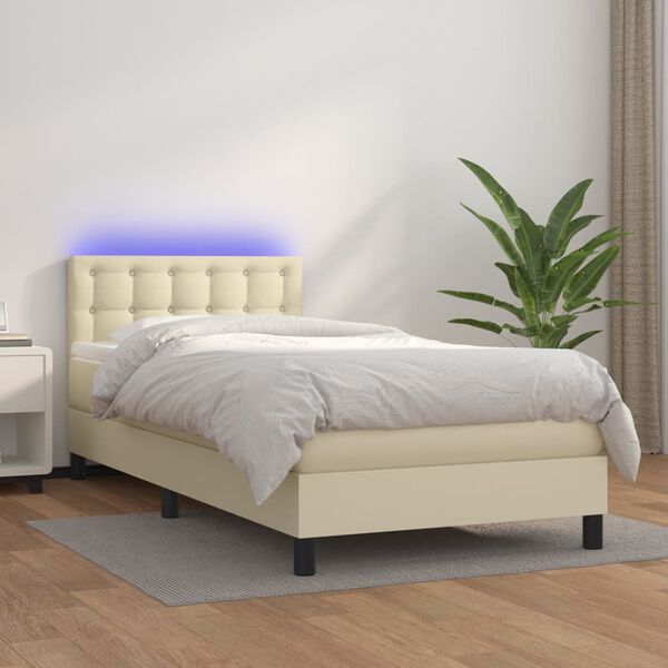 vidaXL Cama box spring c/ colch&atilde;o/LED 100x200cm couro artificial creme
