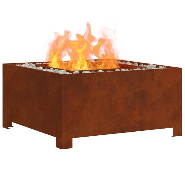 vidaXL Fire Pit Castanho 80 x 80 x 40 cm A&ccedil;o resistente &agrave;s intemp&eacute;ries