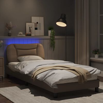 vidaXL Estrutura de cama c/ luzes LED 80x200cm couro artif. cappuccino