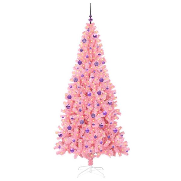 vidaXL &Aacute;rvore de Natal com 300 LEDs com suporte Rosa 210 cm PVC