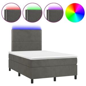 vidaXL Cama box spring colch&atilde;o LED 120x190cm couro artif. cinza-escuro