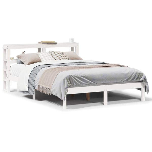 vidaXL Cama sem colch&atilde;o 135x190 cm madeira de pinho maci&ccedil;a branco