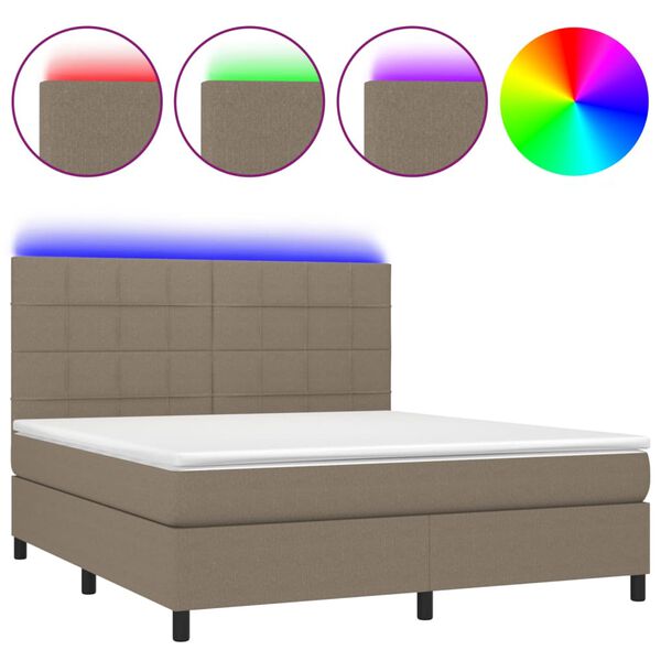 vidaXL Cama box spring colch&atilde;o/LED 180x200cm tecido cinza-acastanhado