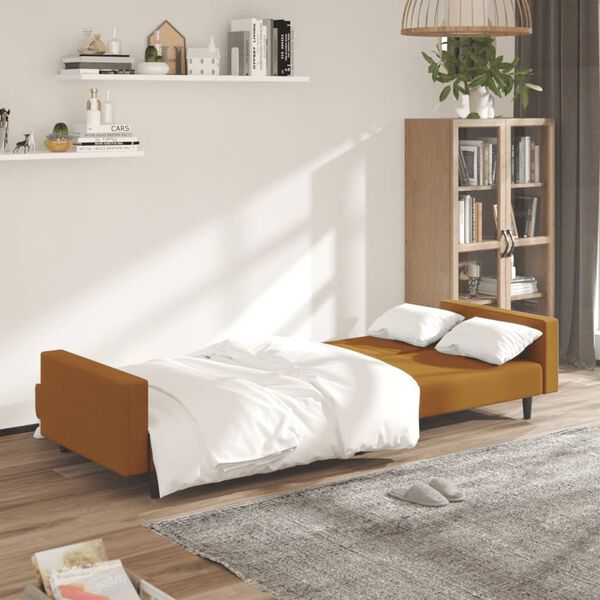 vidaXL Sof&aacute;-cama de 2 lugares veludo castanho