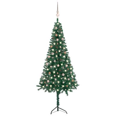 vidaXL Árvore Natal artif. canto c/ luzes LED/bolas 240 cm PVC verde
