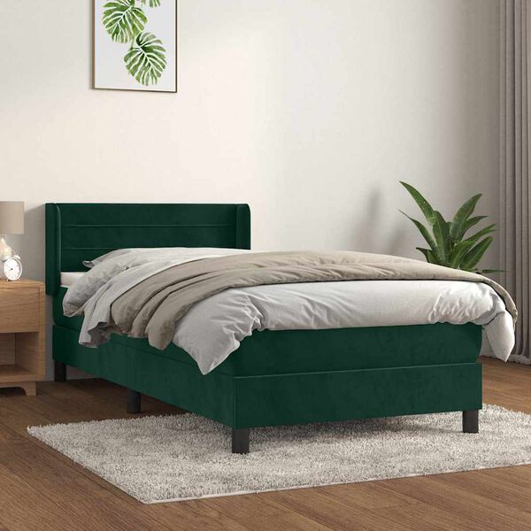 vidaXL Cama com molas/colch&atilde;o 90x190 cm veludo verde-escuro